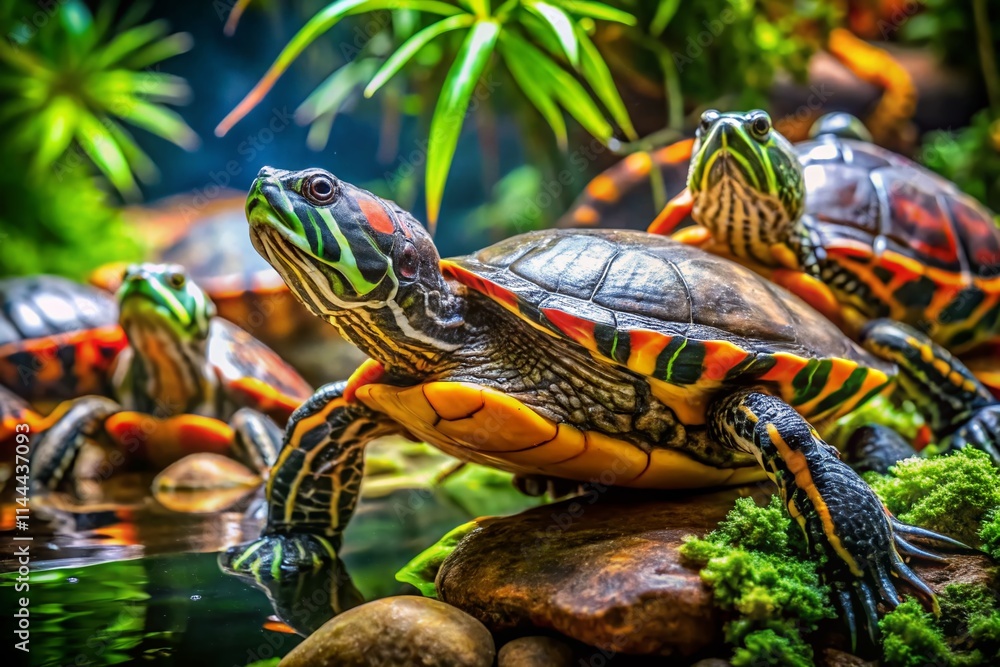 Obraz premium Stunning Trachemys dorbigni Tiger Turtle Photos: Freshwater Aquarium Candid Shots