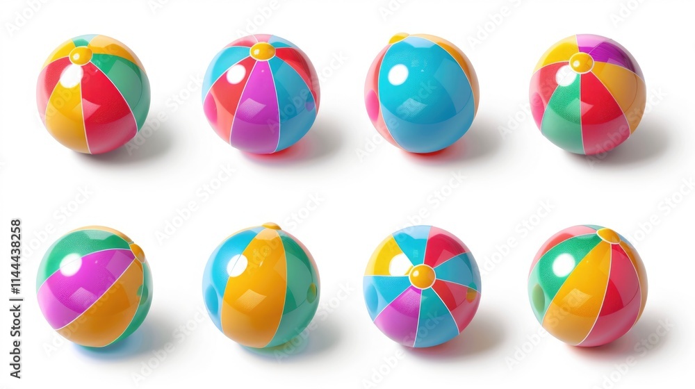 A playful set of round plastic balls in multiple colors, reminiscent of a beach ball but with more vibrant colors. Perfect for decoration or playtime. A playful set of round plastic balls in multiple colors, reminiscent of a beach ball but with more vibrant colors. Perfect for decoration or playtime.