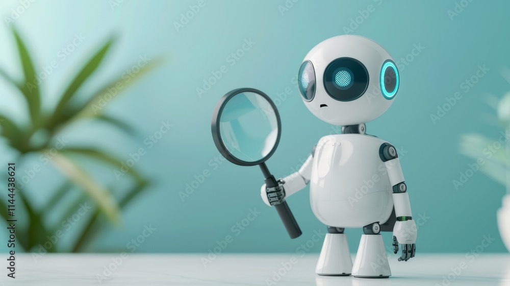 Friendly robot using magnifying glass to analyze customer reviews AI-driven insights empower marketers to tailor strategies for better customer engagement and satisfaction Friendly robot using magnifying glass to analyze customer reviews AI-driven insights empower marketers to tailor strategies for better customer engagement and satisfaction