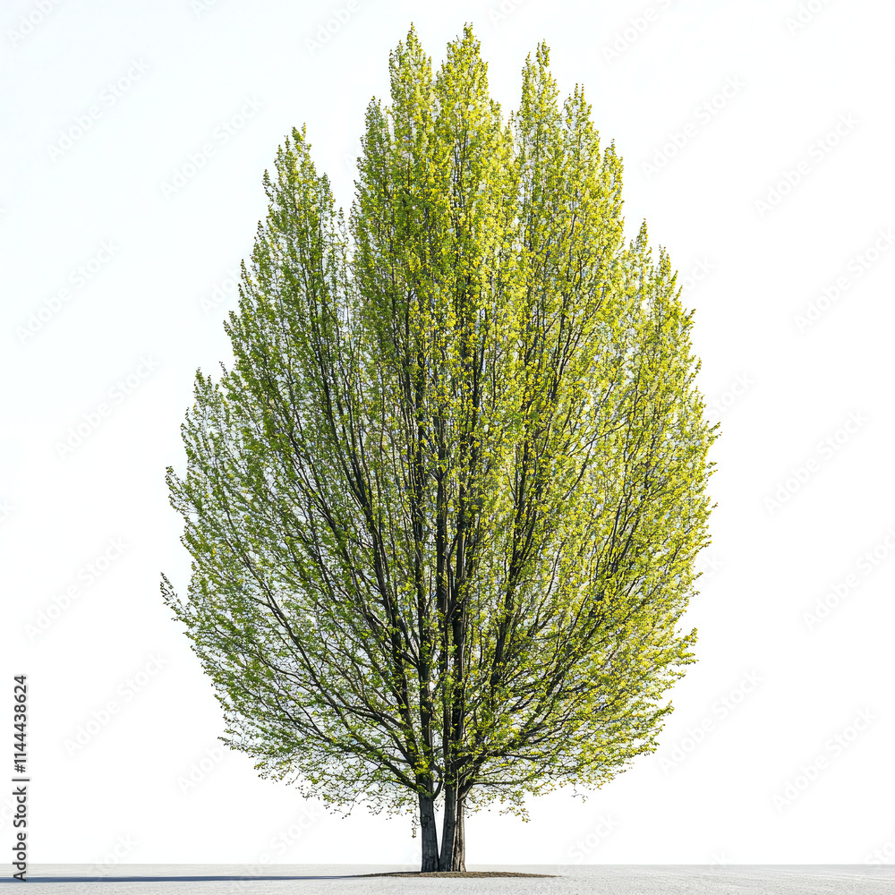 Fototapeta premium Single, young, bright green tree isolated on white background.