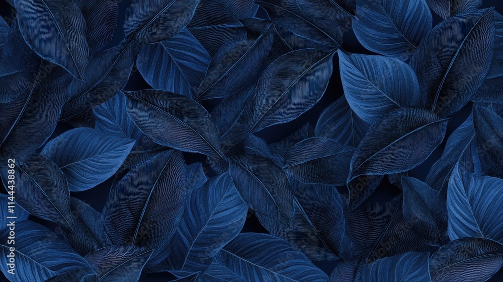 A dark blue leaf pattern wallpaper with a modern, abstract and textured design. A dark blue leaf pattern wallpaper with a modern, abstract and textured design.