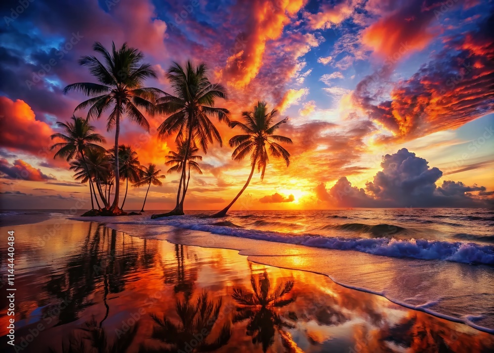Obraz premium Sunset Beach Double Exposure AI Art: Generative Photography, Surreal Coastal Scene