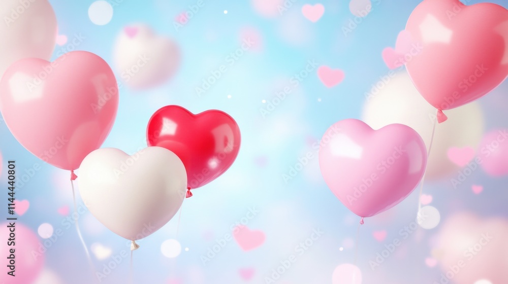 Colorful Heart Shaped Balloons on a Soft Background for Celebrations Colorful Heart Shaped Balloons on a Soft Background for Celebrations
