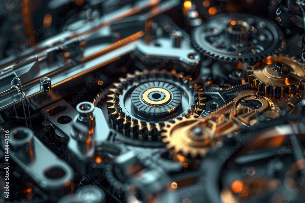 Complex mechanism with rotating gears is being assembled Complex mechanism with rotating gears is being assembled