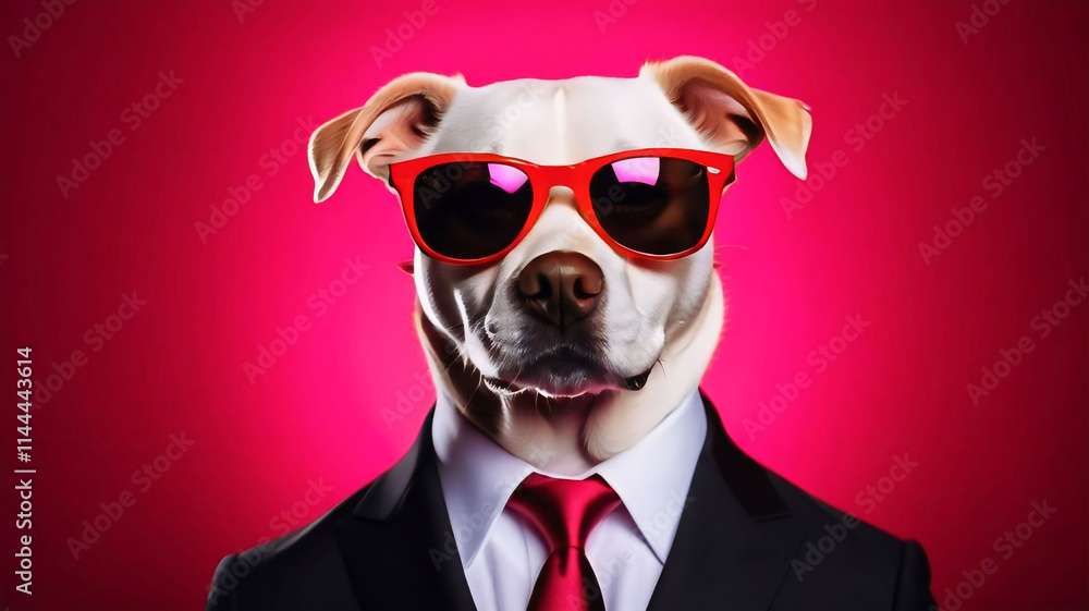 Cool dog in suit on hot pink background Cool dog in suit on hot pink background