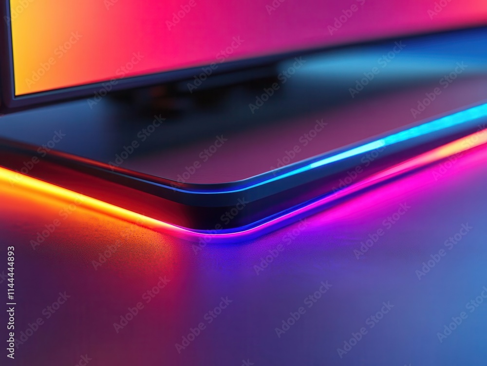 Monitor stand with vibrant lighting, sleek design, soft glow Monitor stand with vibrant lighting, sleek design, soft glow