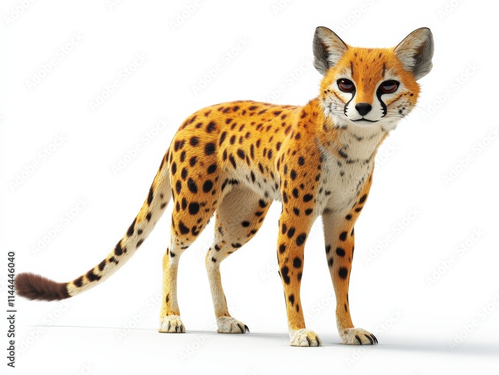 A cheetah with orange fur and black spots is standing A cheetah with orange fur and black spots is standing
