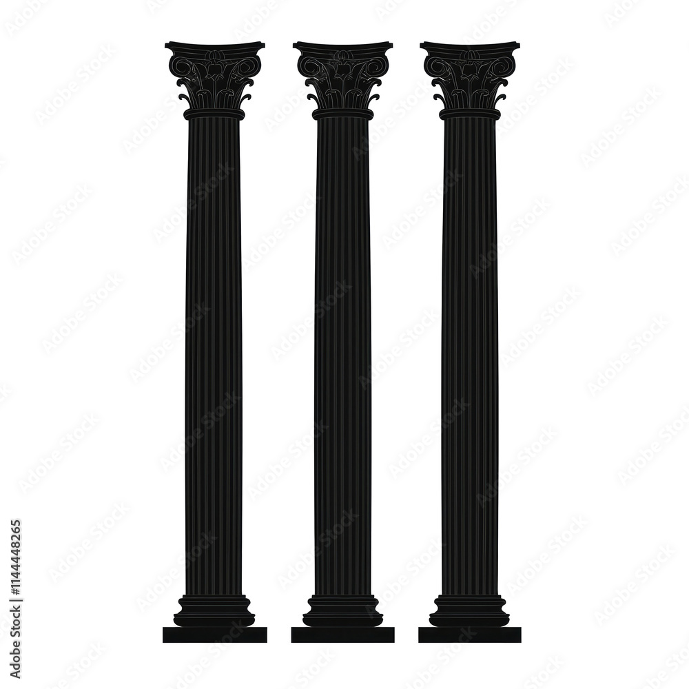 Three black classical columns isolated on white. Three black classical columns isolated on white.