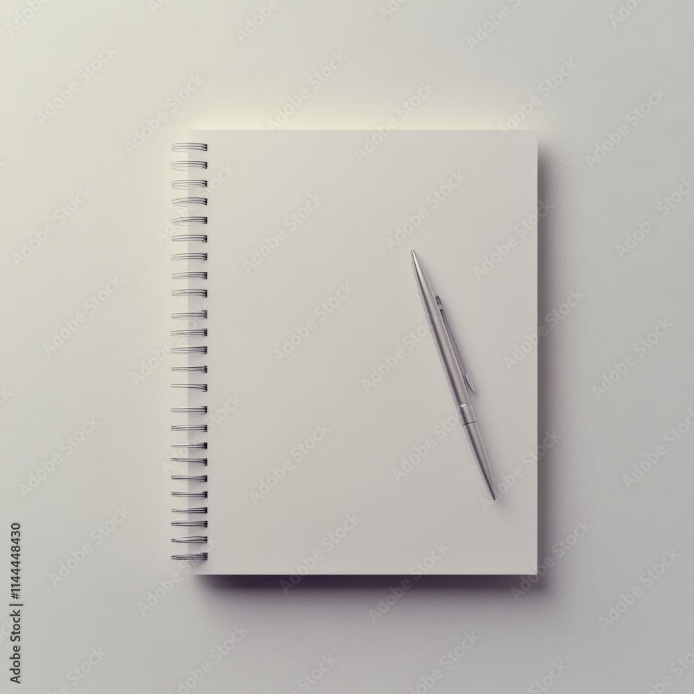 white notebook with metal pen on a plain background white notebook with metal pen on a plain background