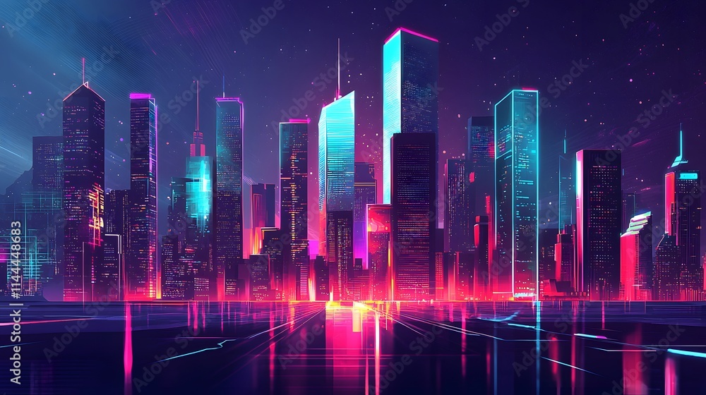 Abstract City Skyline with Illuminated Skyscrapers Abstract City Skyline with Illuminated Skyscrapers