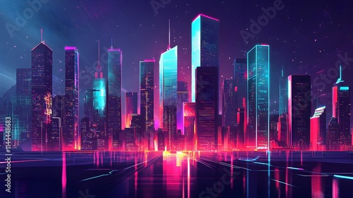 Abstract City Skyline with Illuminated Skyscrapers