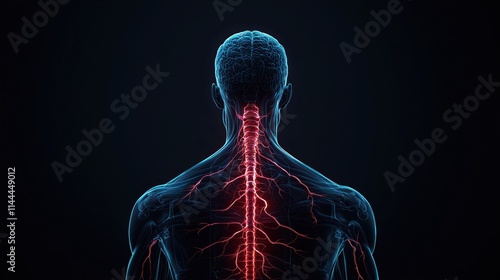 Numbness, tingling A digital representation of a human figure showcasing a glowing neural network.