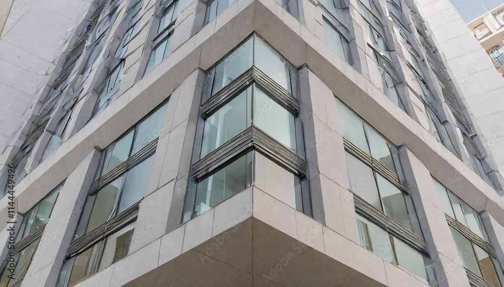 Modern Architecture Building with Glass Facade and Geometric Design in an Urban Setting Modern Architecture Building with Glass Facade and Geometric Design in an Urban Setting