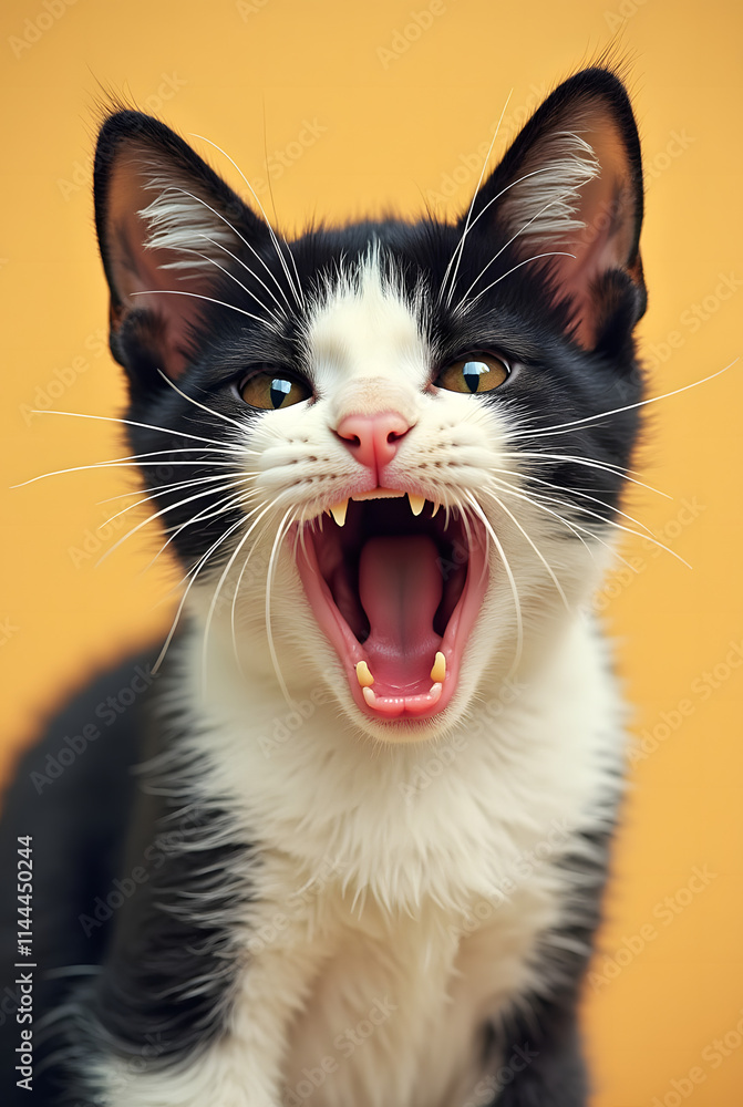 Crying cat. Funny kitten with open mouth expressing surprise or shock. Meow! Creative idea in retro and pop art collage style. Crying cat. Funny kitten with open mouth expressing surprise or shock. Meow! Creative idea in retro and pop art collage style.
