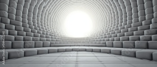 Abstract Gray Tunnel  3D Architectural Design  Modern Interior  Bright Light