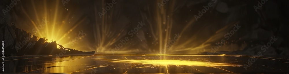 Central point of yellow rays against a dark abstract background, cozy, intimate , striking Central point of yellow rays against a dark abstract background, cozy, intimate , striking