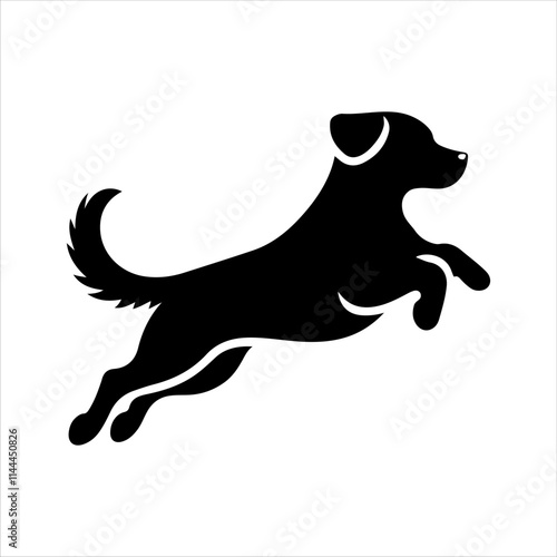 Dog running silhouette icon vector flat design.