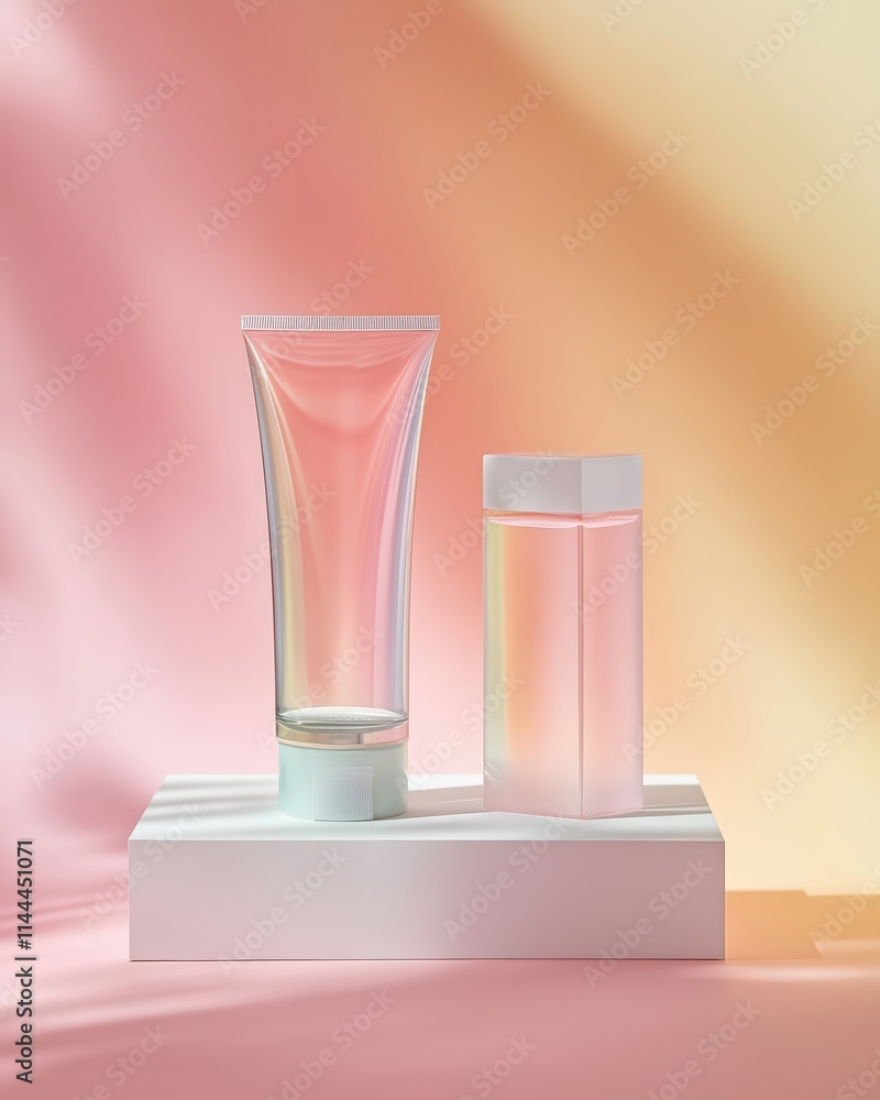 Elegant Pink and Peach Cosmetic Products on Display Elegant Pink and Peach Cosmetic Products on Display