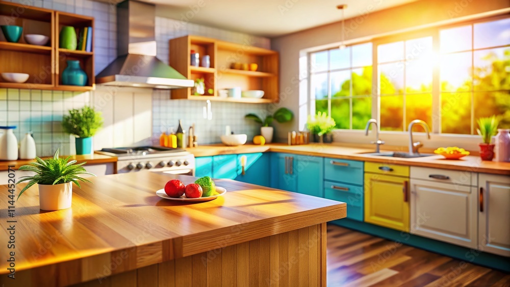 Fototapeta premium Tilt-Shift Countertop Photography: Miniature Kitchen Background, Small Scale Kitchen Scene, Diorama Food Prep Area