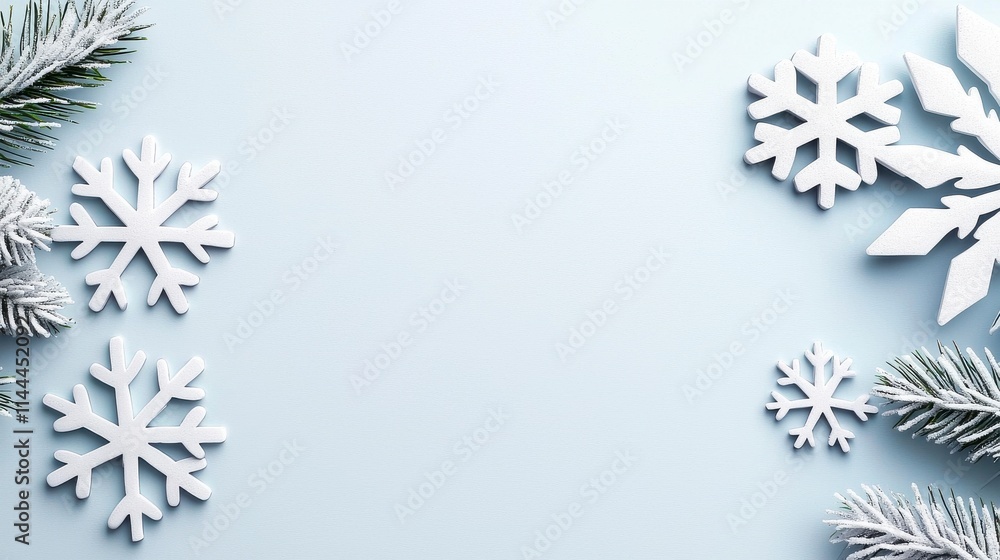 Winter Snowflakes and Frosted Fir Branches Winter Snowflakes and Frosted Fir Branches