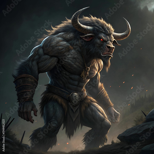 Fierce Minotaur in Enchanted Forest at Nightfall