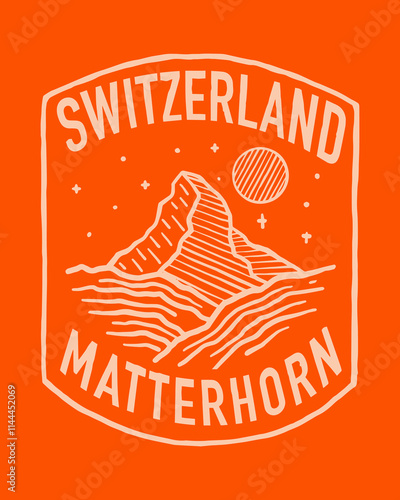 Matterhorn Zermatt in Switzerland vintage hand drawing design for t shirt badge sticker artwork