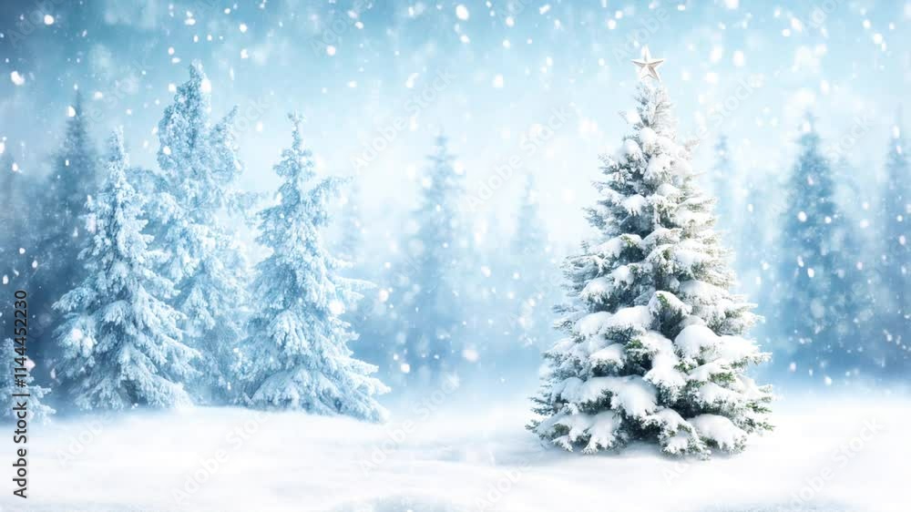 Winter wonderland with snow-covered trees and festive decorations for Christmas and New Year Winter wonderland with snow-covered trees and festive decorations for Christmas and New Year