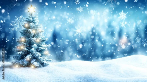 Wallpaper Mural Winter wonderland landscape featuring Christmas tree and falling snowflakes Torontodigital.ca