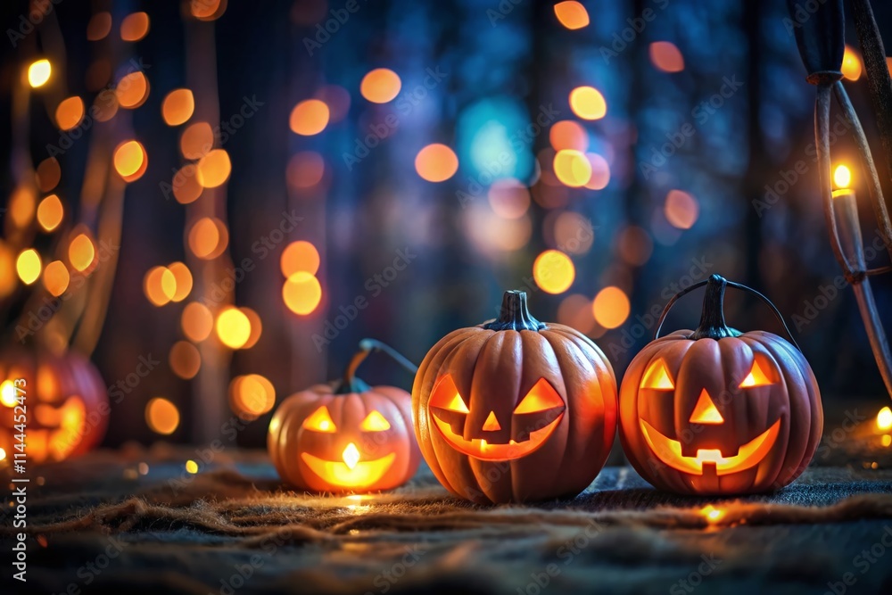 Tilt-Shift Halloween Pumpkin Lanterns: Dark Night Abstract Art Tilt-Shift Halloween Pumpkin Lanterns: Dark Night Abstract Art