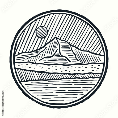 Mt Hood in Oregon vintage hand drawing design for t shirt badge sticker artwork