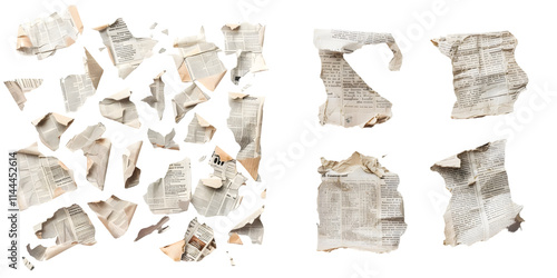 Small pieces of glued torn Newspaper. Generative AI.
