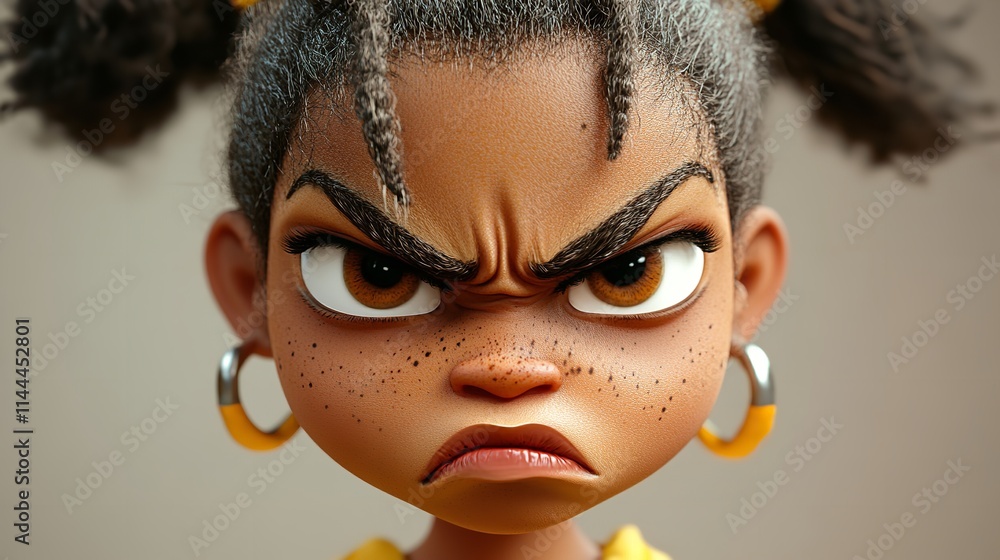 Girl, Angry, stressed mad African 3D cartoon character Girl, Angry, stressed mad African 3D cartoon character