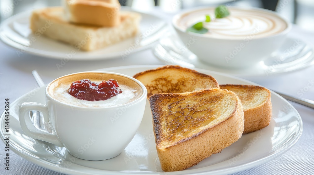 Freshly Toasted Slices with Creamy Yogurt and Berry Jam Delight Freshly Toasted Slices with Creamy Yogurt and Berry Jam Delight