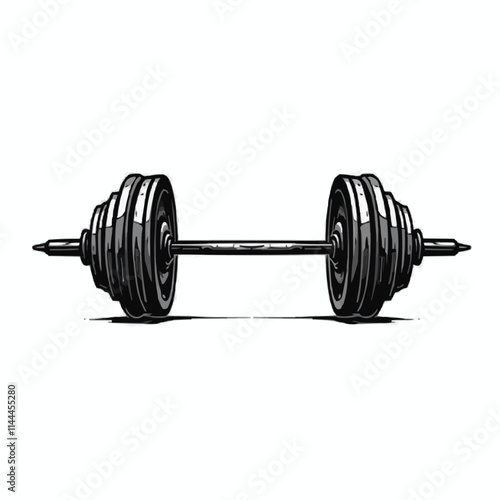 Vector hand drawn silhouette of curved dumbbell isolated on white background. Template for sport icon, symbol, logo or other branding. Modern retro illustration.