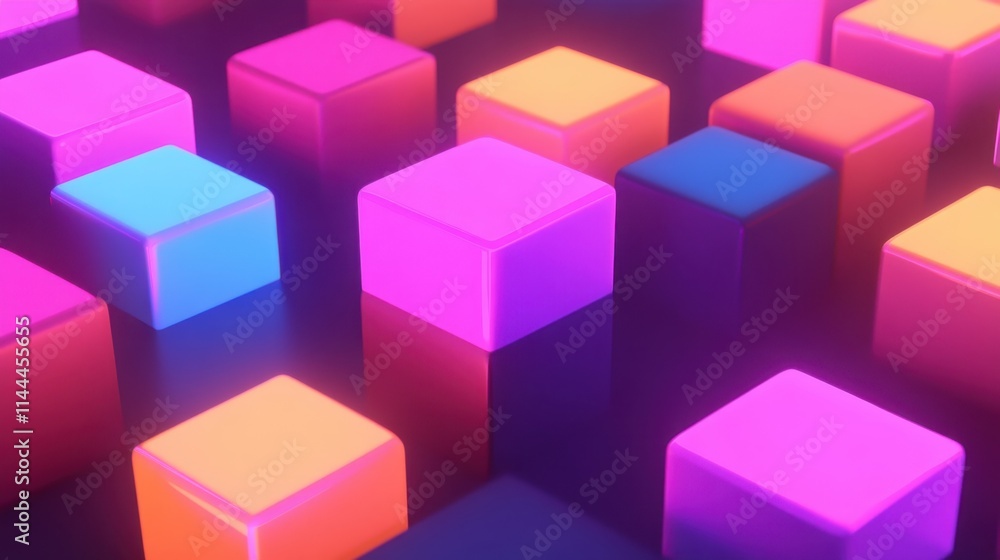 Colorful Neon Cubes in a Futuristic Abstract Digital Background Colorful Neon Cubes in a Futuristic Abstract Digital Background