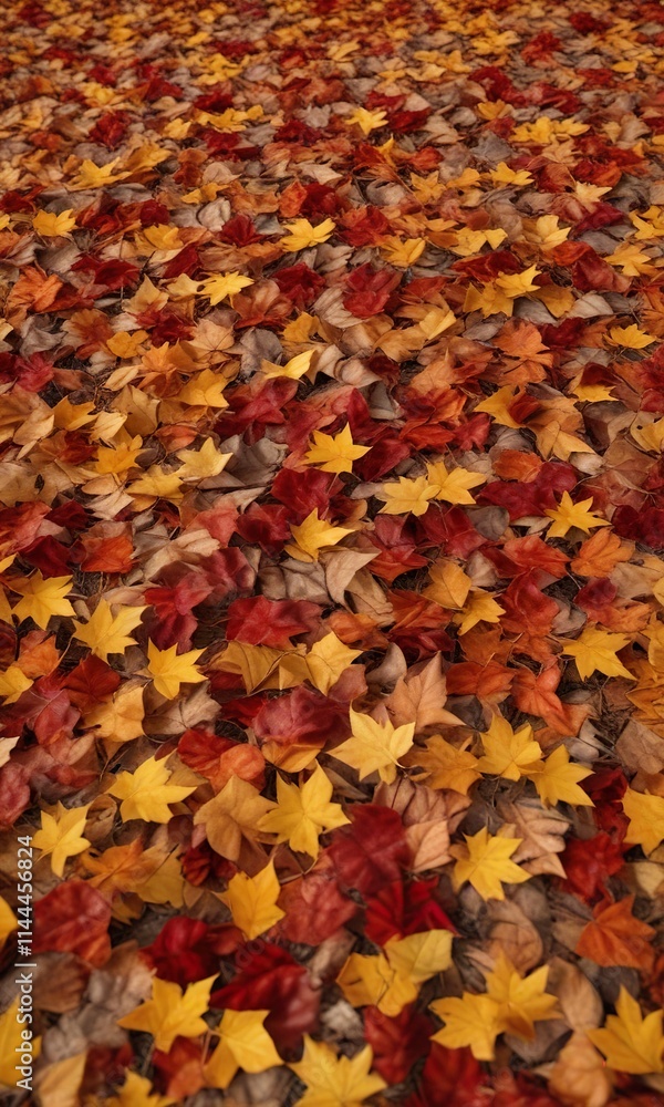 Dense carpet of fallen leaves in shades of golden yellow, burnt orange, and deep crimson, deciduous trees, ground cover Dense carpet of fallen leaves in shades of golden yellow, burnt orange, and deep crimson, deciduous trees, ground cover