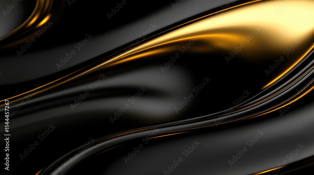 Fototapeta premium Elegant Black and Gold Fluid Abstract Waves with Smooth Curves