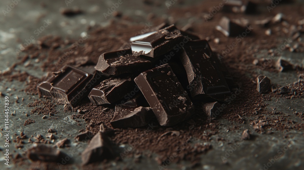 A collection of chocolate shavings in a close-up shot. A collection of chocolate shavings in a close-up shot.