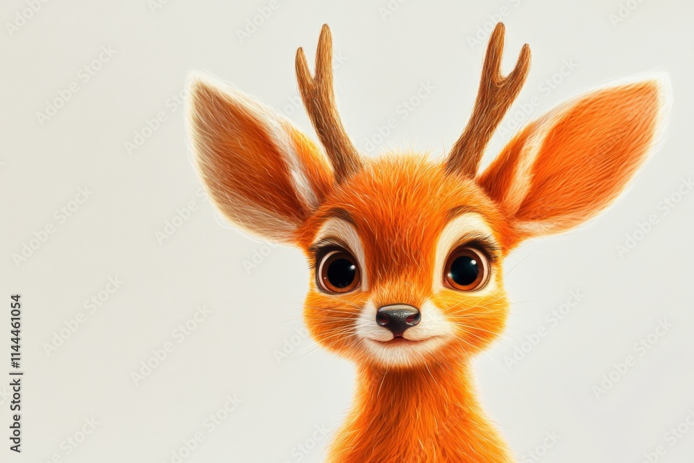 Close up of an orange cartoon deer with large ears Close up of an orange cartoon deer with large ears