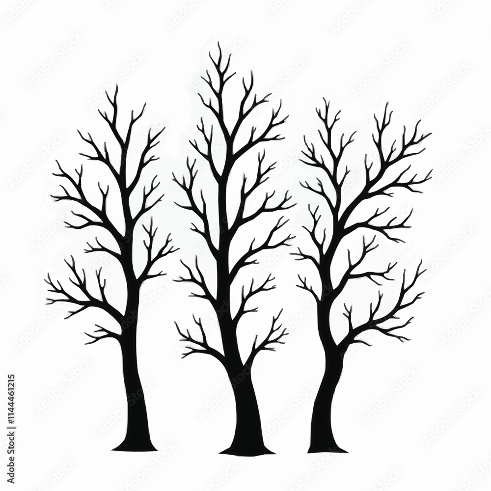 Obraz premium Tree silhouettes in black on white background