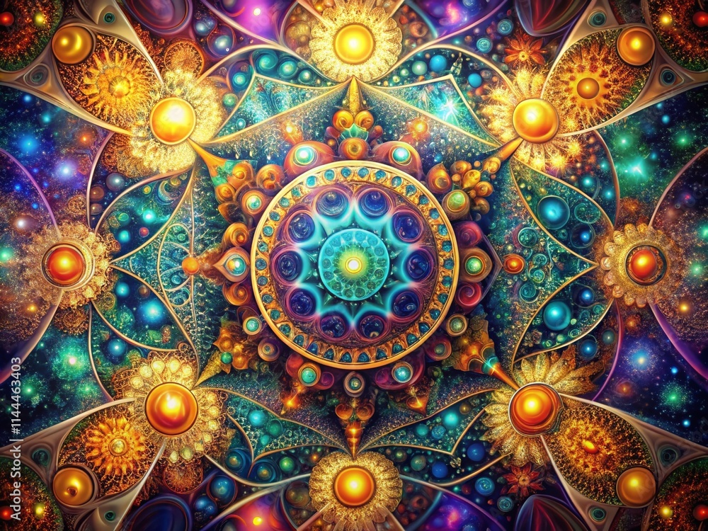 Vibrant Cosmic Fractal: Surreal Geometric Abstract Art Background Vibrant Cosmic Fractal: Surreal Geometric Abstract Art Background