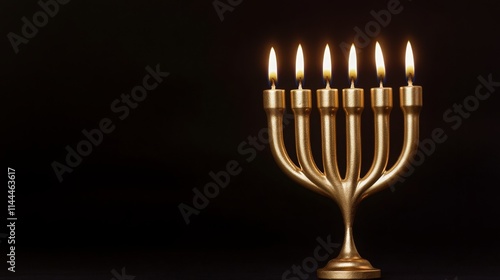 Festive Illumination: Shining Gold Menorah Lit for Hanukkah Celebration photo