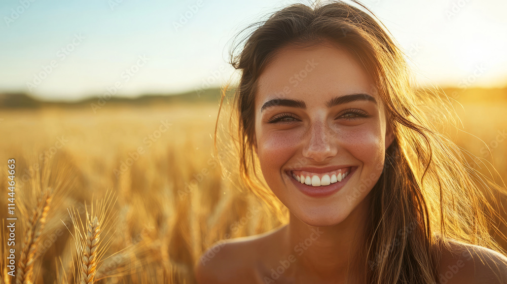 Smiling young woman enjoying a sunny day in a wheat field Smiling young woman enjoying a sunny day in a wheat field