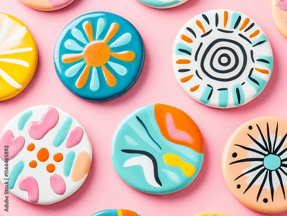 Vibrant Set of Hand Painted Ceramic Coasters with Glossy Abstract Designs Vibrant Set of Hand Painted Ceramic Coasters with Glossy Abstract Designs