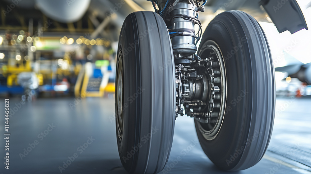 Airplane wheel compartment with mechanical components and hydraulic systems, essential for safe landing and takeoff. Precision engineering and aviation safety concepts. Airplane wheel compartment with mechanical components and hydraulic systems, essential for safe landing and takeoff. Precision engineering and aviation safety concepts.