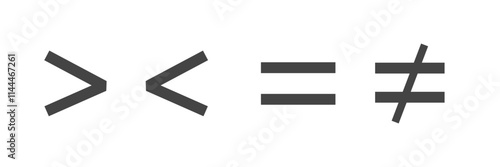 Mathematics Inequality Symbols. Formula for use Greater than, less than and equal icon. Vector
