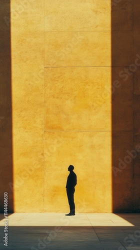 Silhouette Against Yellow Wall in Urban Setting