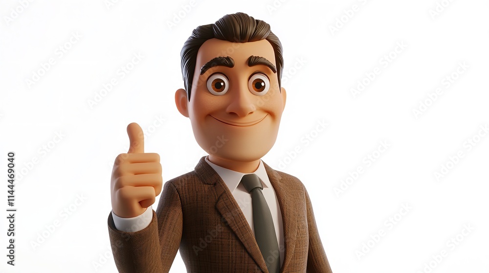 Cheerful 3d cartoon man laughing and giving thumbs up gesture, isolated on white background Cheerful 3d cartoon man laughing and giving thumbs up gesture, isolated on white background