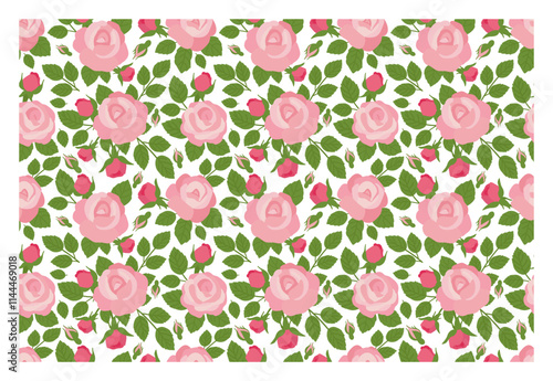 Delicate seamless floral pattern. Rose buds and flowers, leaves and leaflets pattern. Vector illustration for background, texture, wrapper pattern, frame or border.