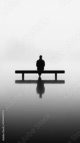 Solitary Figure on a Foggy Bench at Dawn